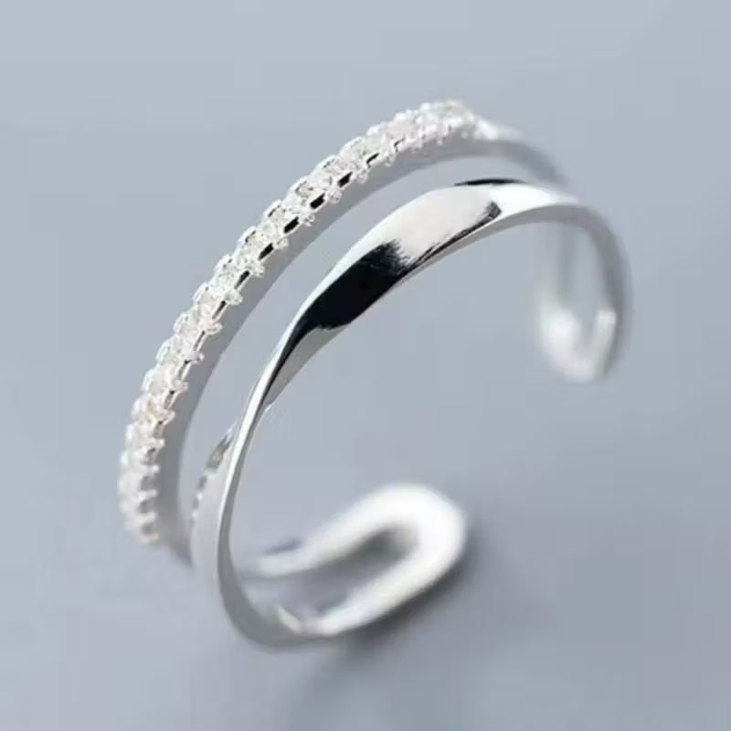 Elegant Double Layer Zirconia Inlay Ring – Adjustable Open Design for Women & Men
